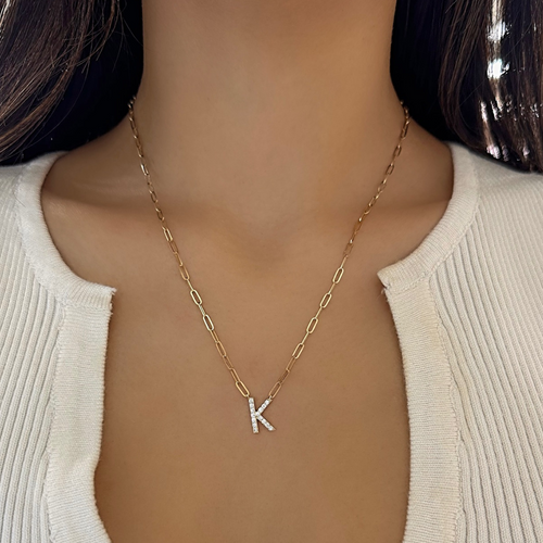 Initial Diamond Paperclip Necklace