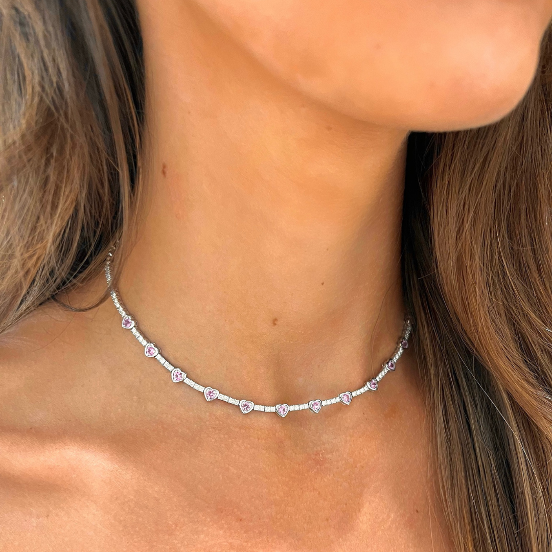 Kam Lee Pink Sapphire & Diamond Illusion Heart Tennis Necklace 3 Kam Lee Pink Sapphire & Diamond Illusion Heart Tennis Necklace 3