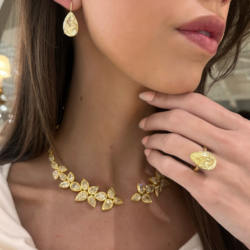 Isadora Fancy Yellow Pear Flower Necklace Cuff 79.05 ctw