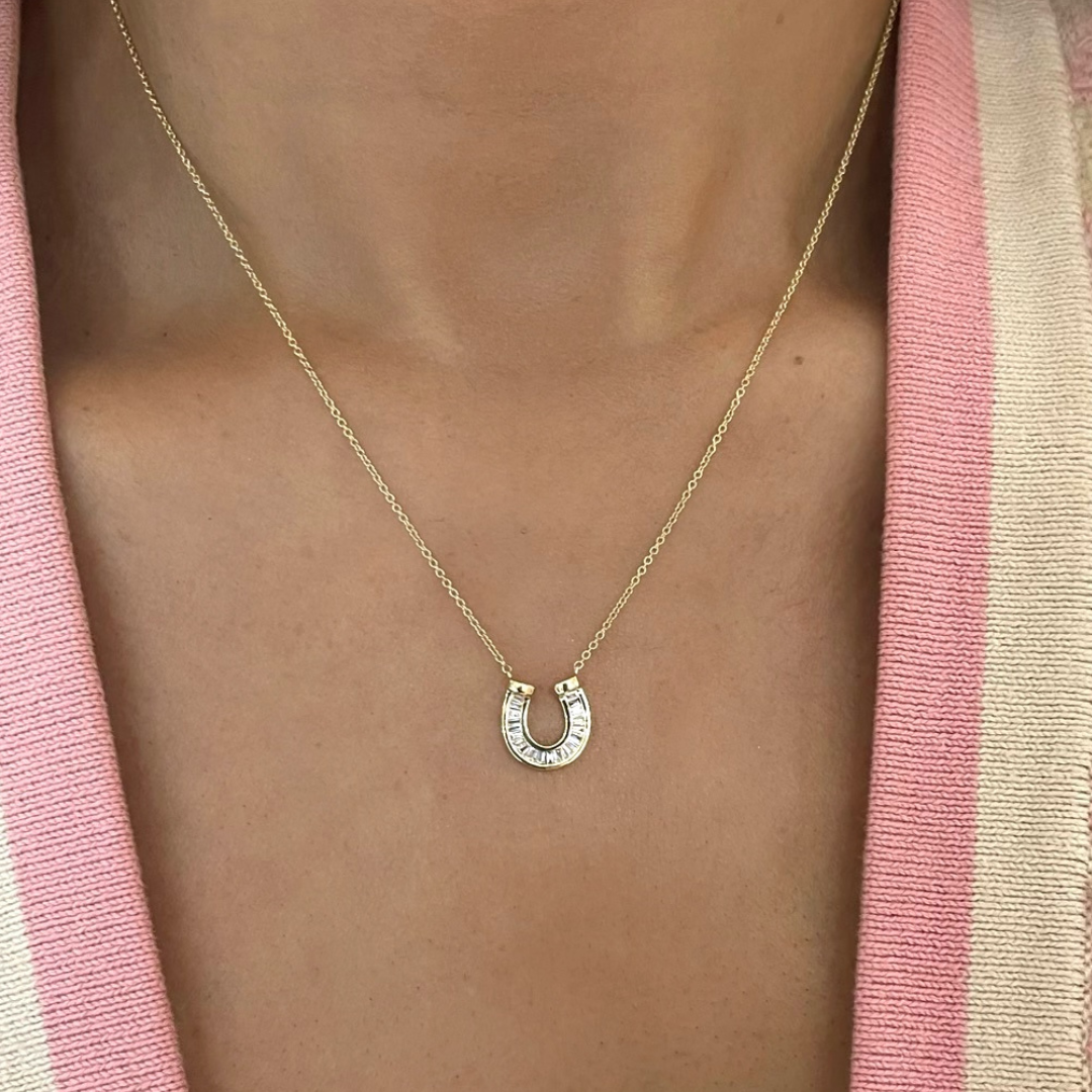Bucephalus Baguette Diamond Horseshoe Necklace
