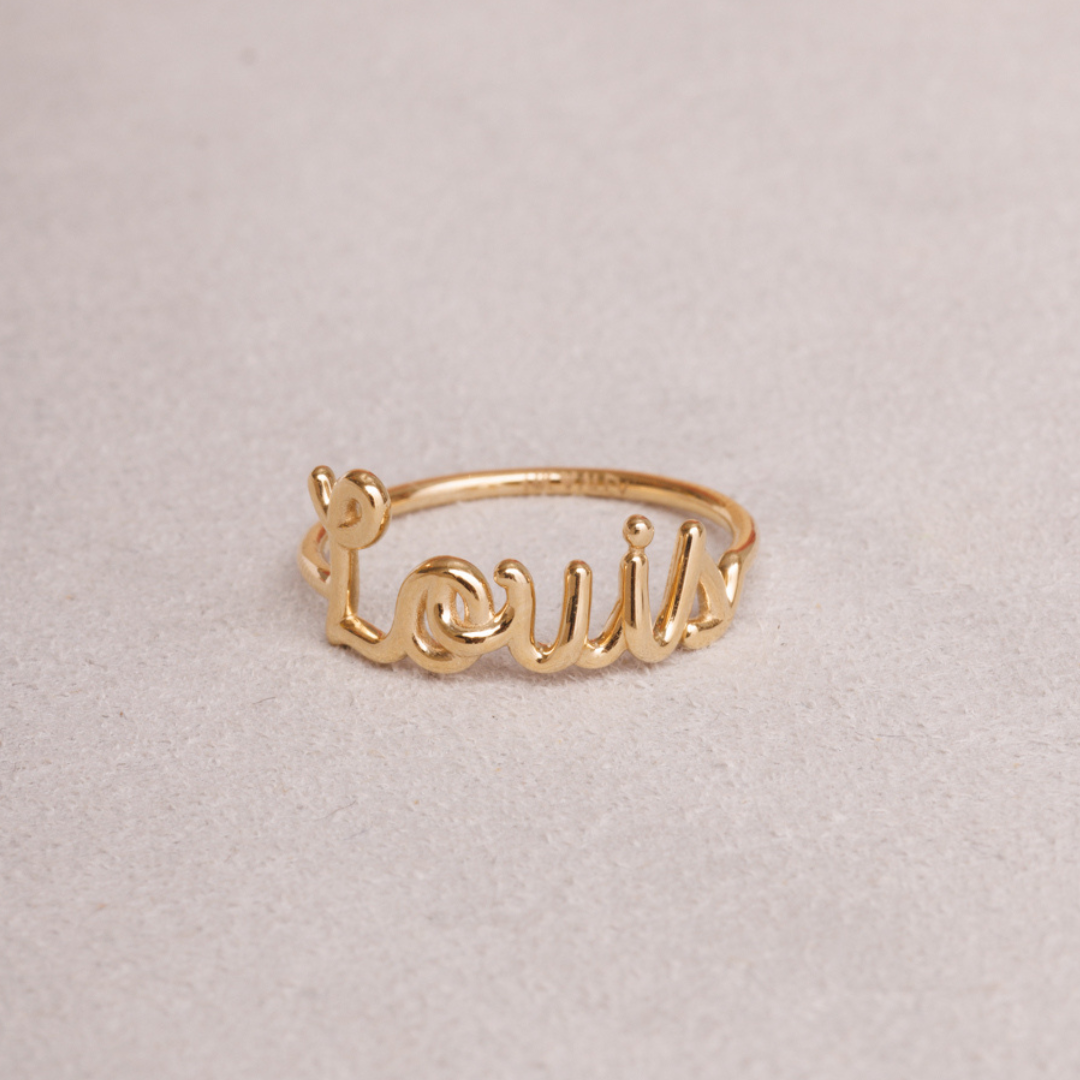 Custom Gold Script Name Ring