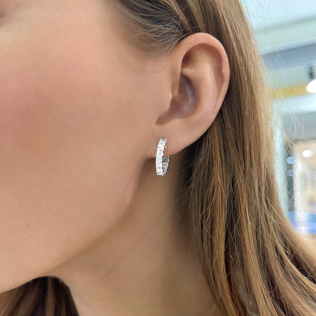 Emerald Cut Diamond Huggie Earrings