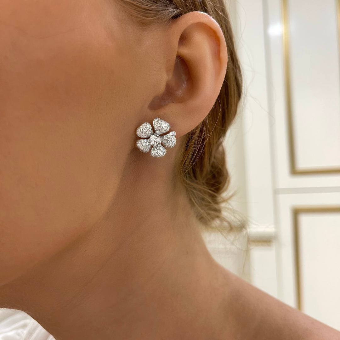 Fifi Pave Diamond Flower Stud Earrings