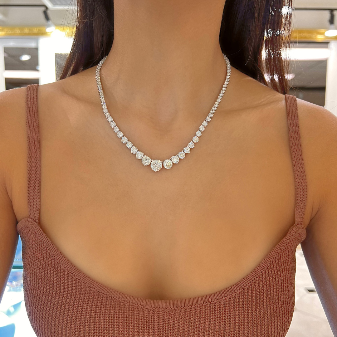 Guinevere Graduated Diamond Riviera Tennis Necklace 26.14 ctw RW