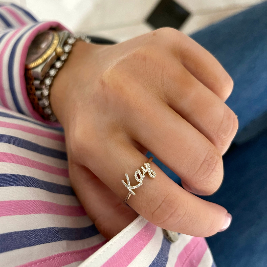 Custom Diamond Script Name Ring – RWFJ - Main Image