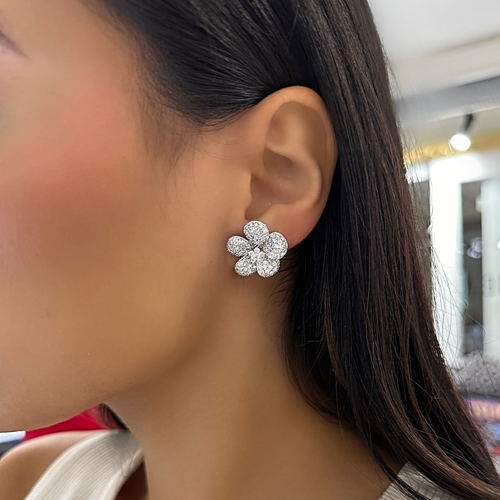 Magnolia Pave Diamond Flower Stud Earrings 3.78ctw