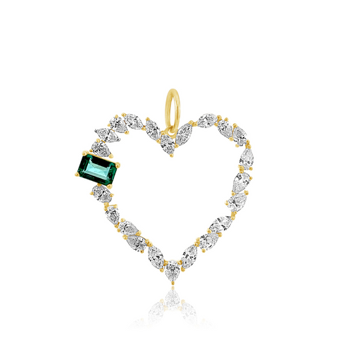 Mixed Shape Heart Charm with Green Emerald Accent