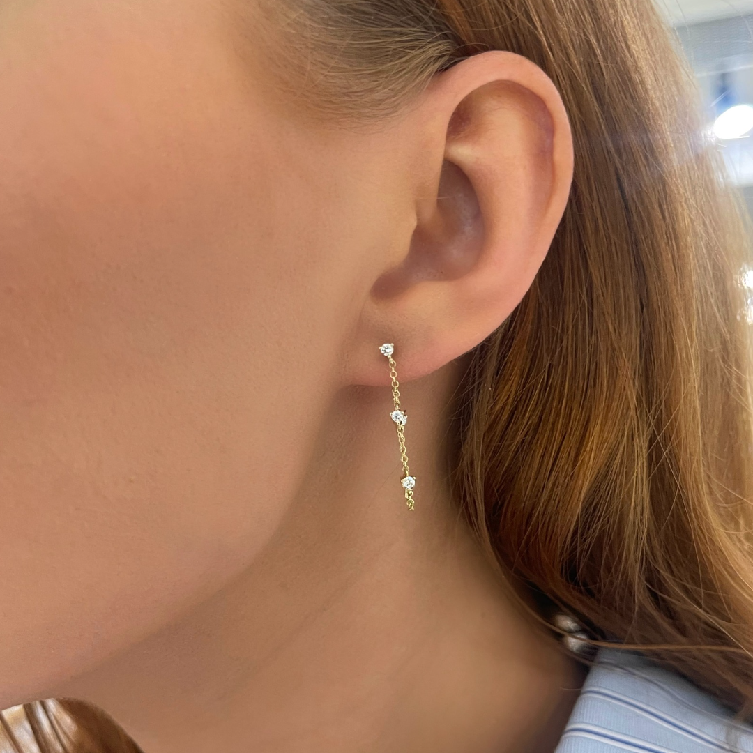 Tinx Chain Station Diamond Stud Earrings