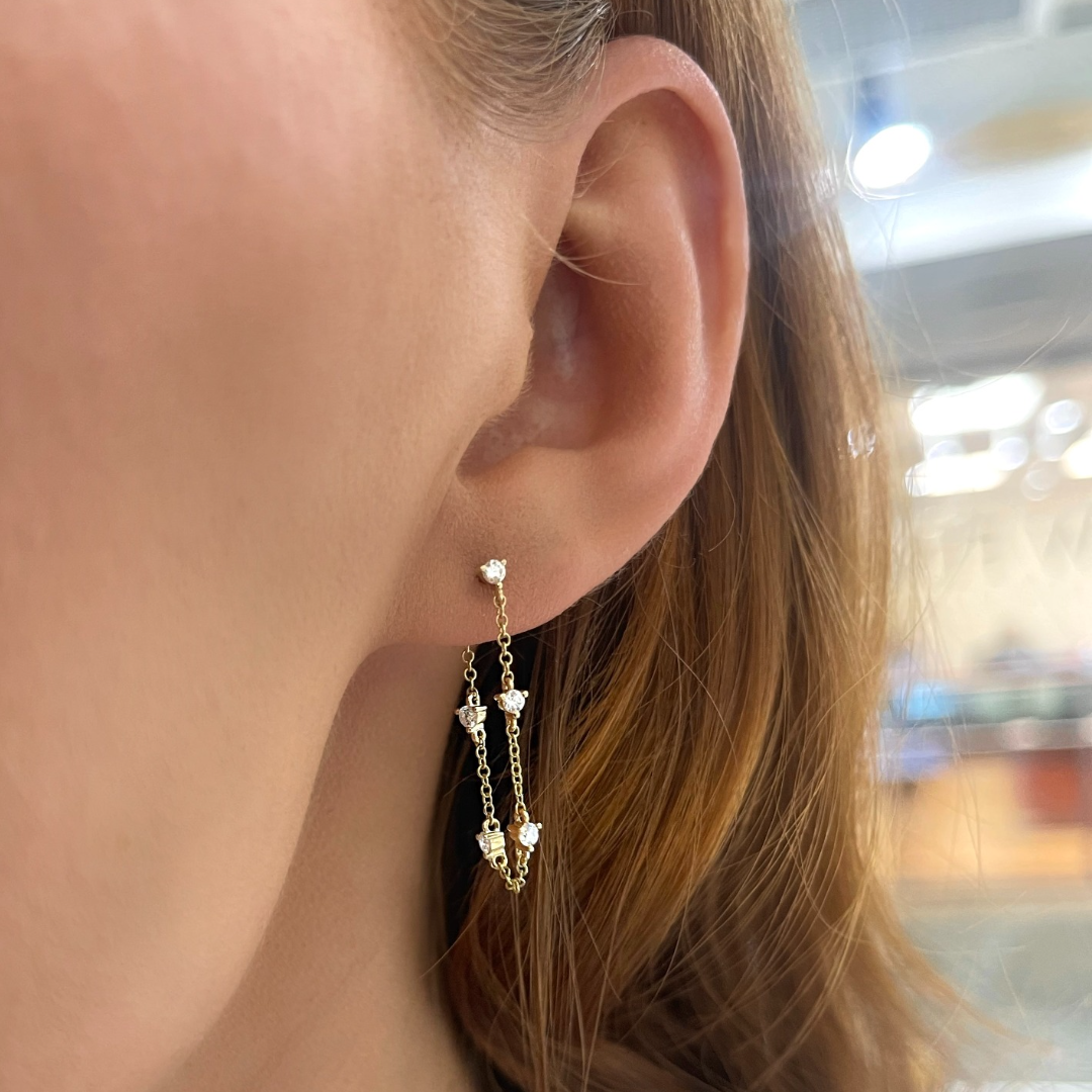 Tinx Chain Station Diamond Stud Earrings
