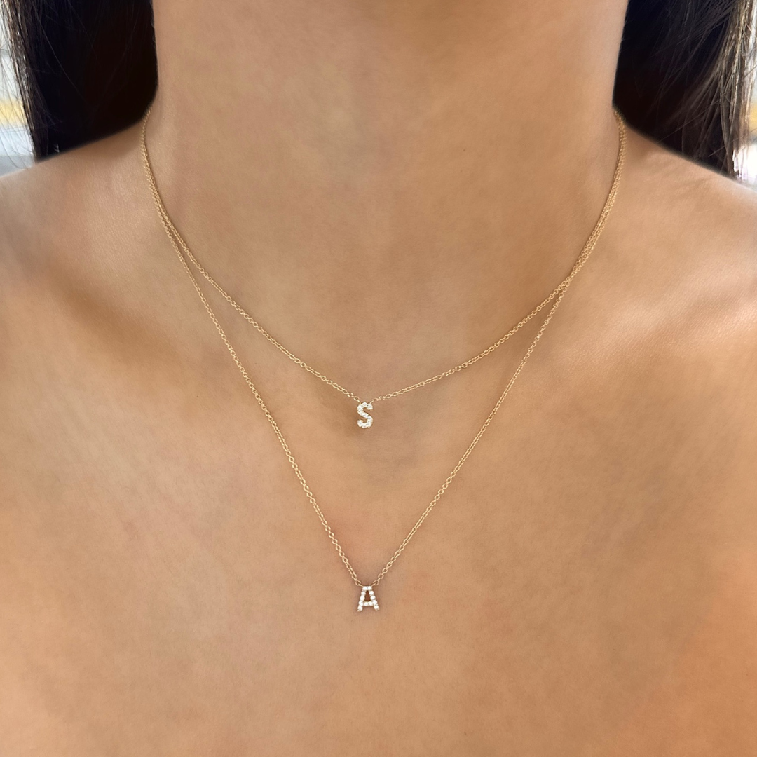 Tiny Diamond Initial Necklace