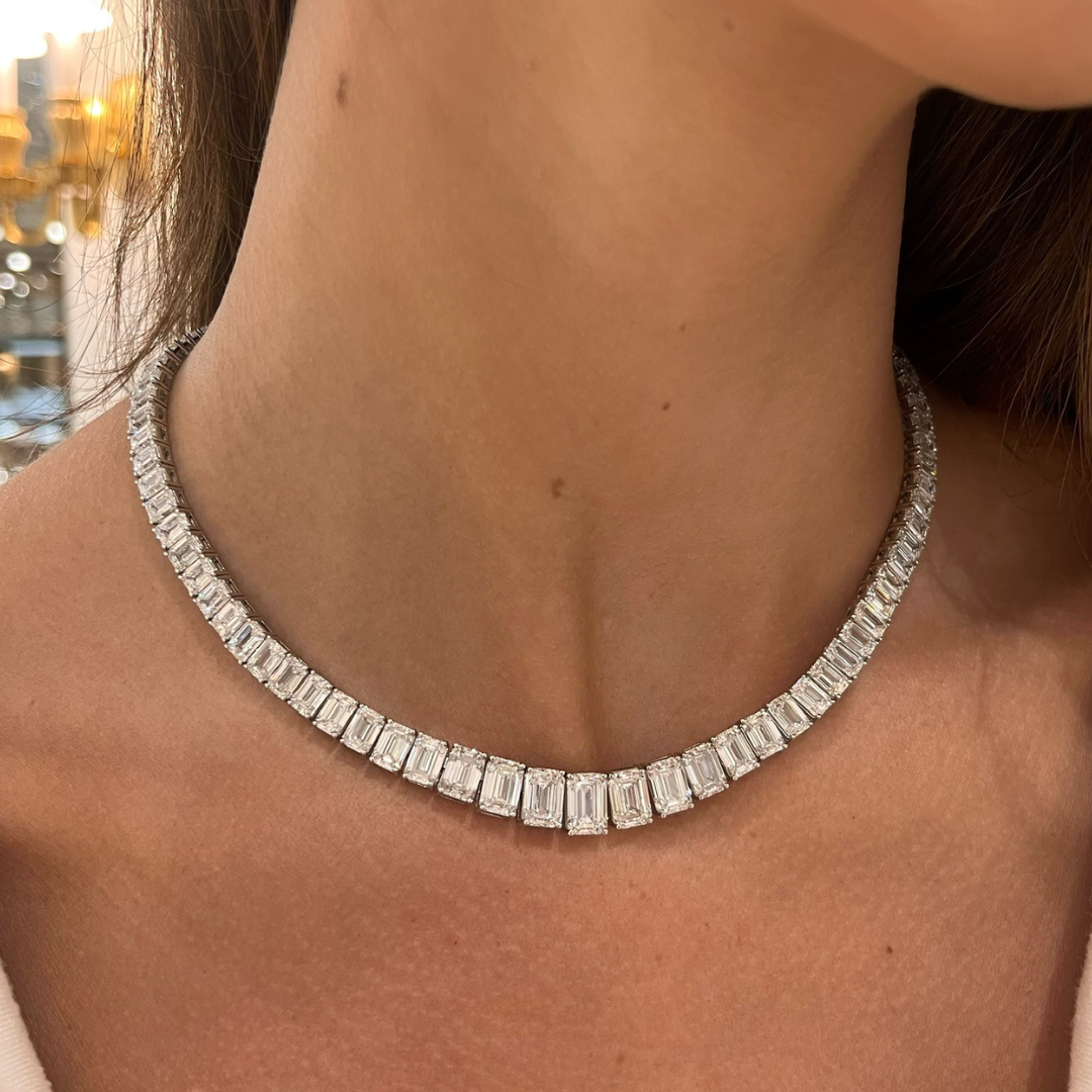 Kyle Graduated Emerald Cut Diamond Tennis Necklace 56.65 ctw