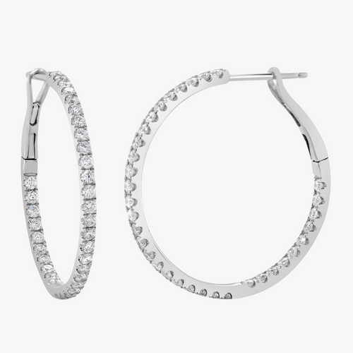 Large Demi Double Sided Diamond Hoop Earrings 1.00"