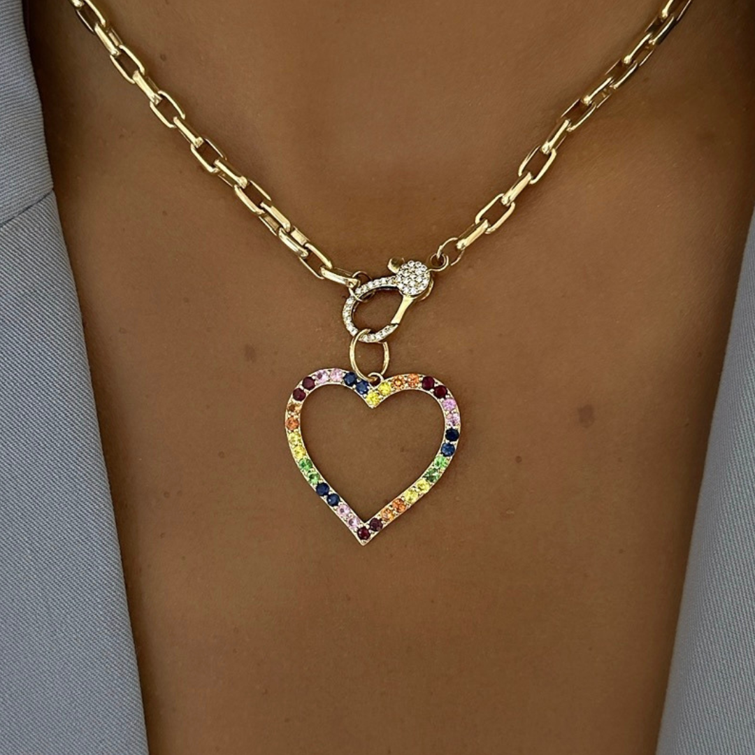 Large Rainbow Open Heart Charm RW Fine Jewelry