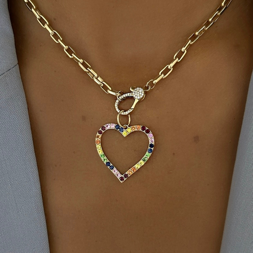 Large Rainbow Open Heart Charm