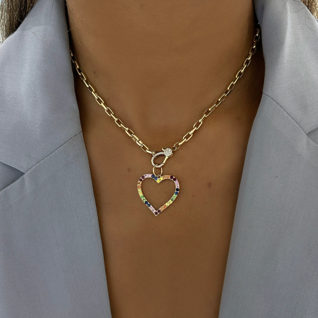 Large Rainbow Open Heart Charm RW Fine Jewelry