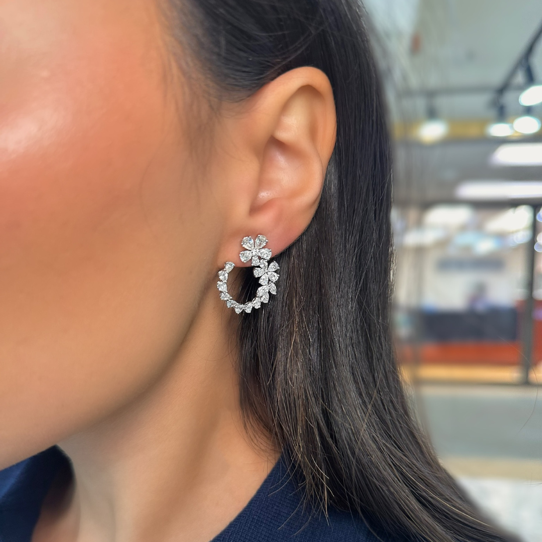 LeFevre Diamond Pear Flower Drop Earrings