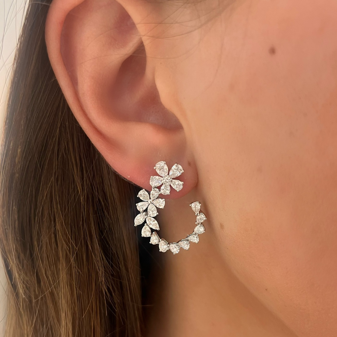 LeFevre Diamond Pear Flower Drop Earrings 5.30 ctw