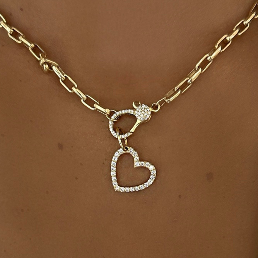Rectangle Rolo Chain with Pave Diamond Lobster Clasp