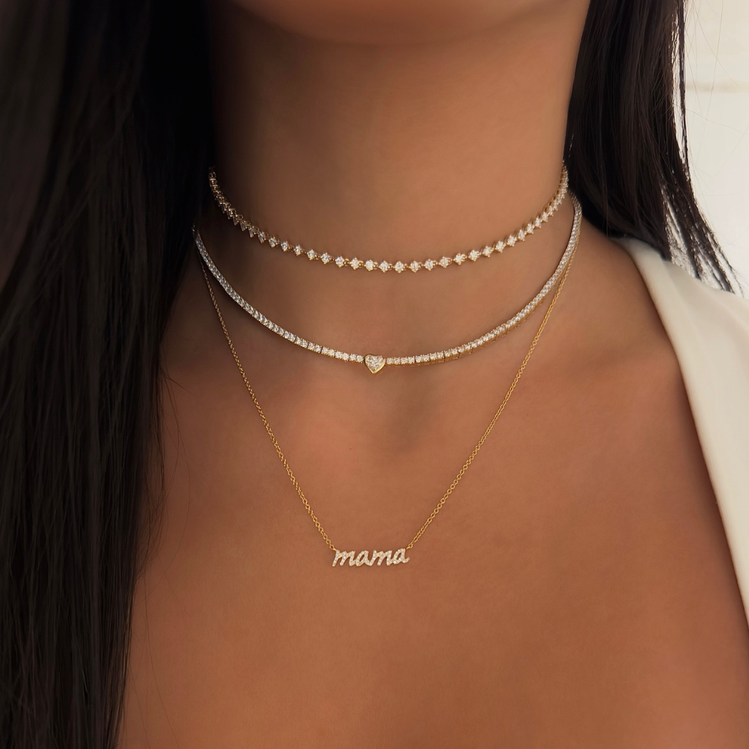 "Mama" Script Diamond Necklace