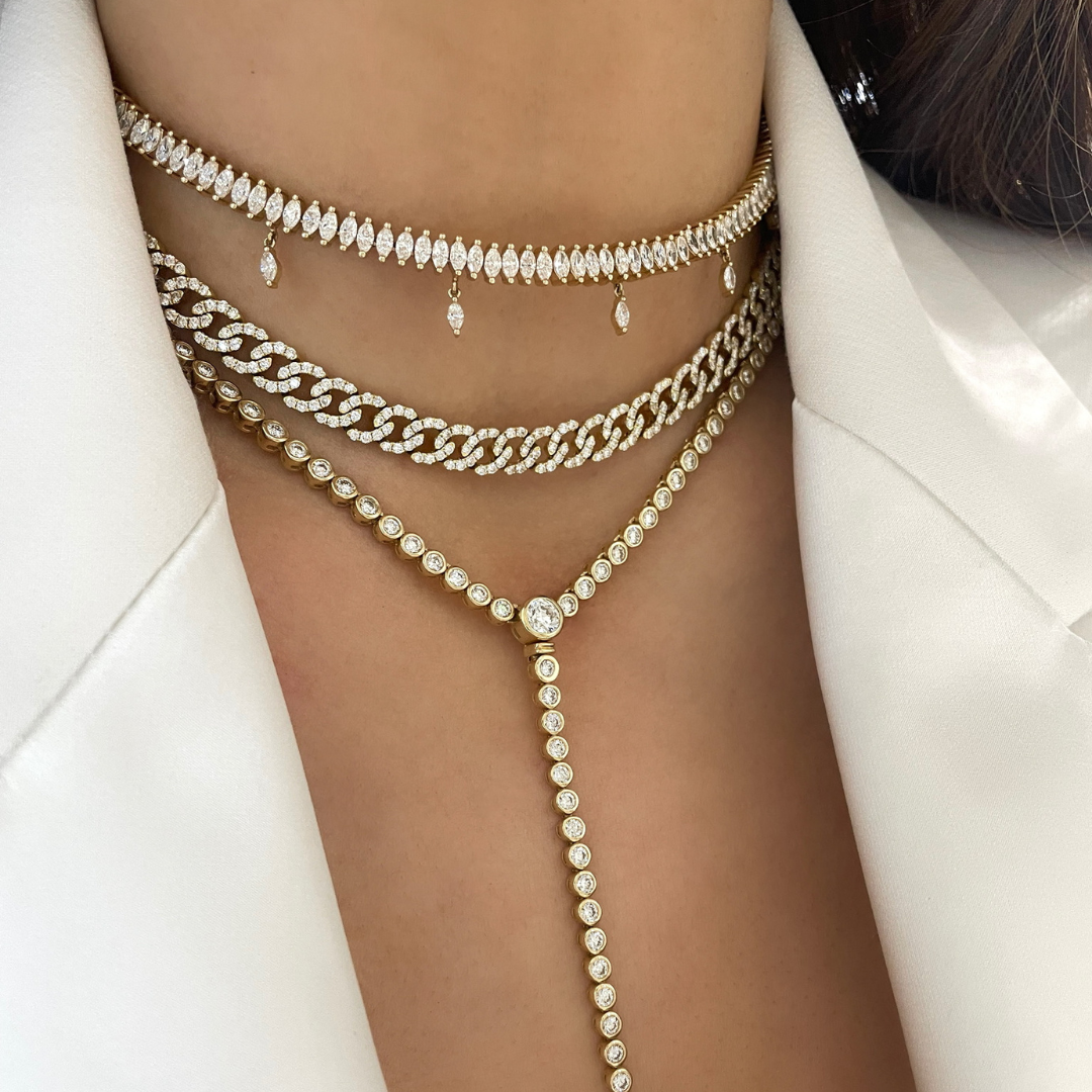 Marquise Dangle Diamond Adjustable Choker Necklace 5.67 ctw RWFJ