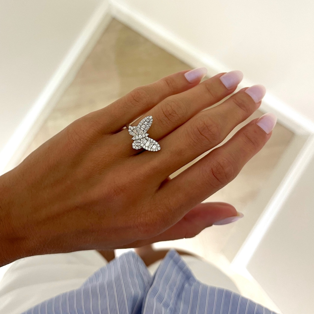 Mini Ophelia Single Baguette Butterfly Ring – RWFJ Mini Ophelia Single Baguette Butterfly Ring – RWFJ