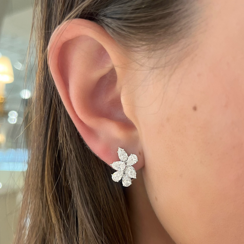 Perla Pear Diamond Cluster Stud Earrings 3.90 ctw