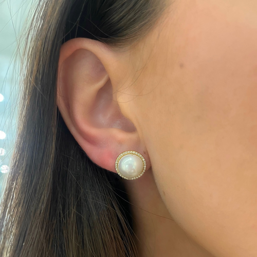 Pearl Diamond Halo Stud Earrings