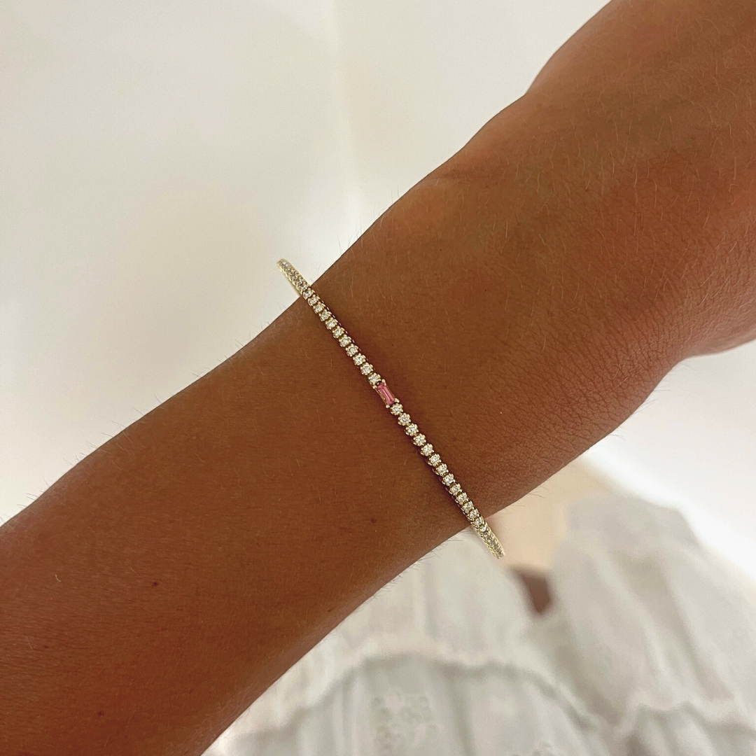 Baguette Birthstone and Diamond Flexible Bangle