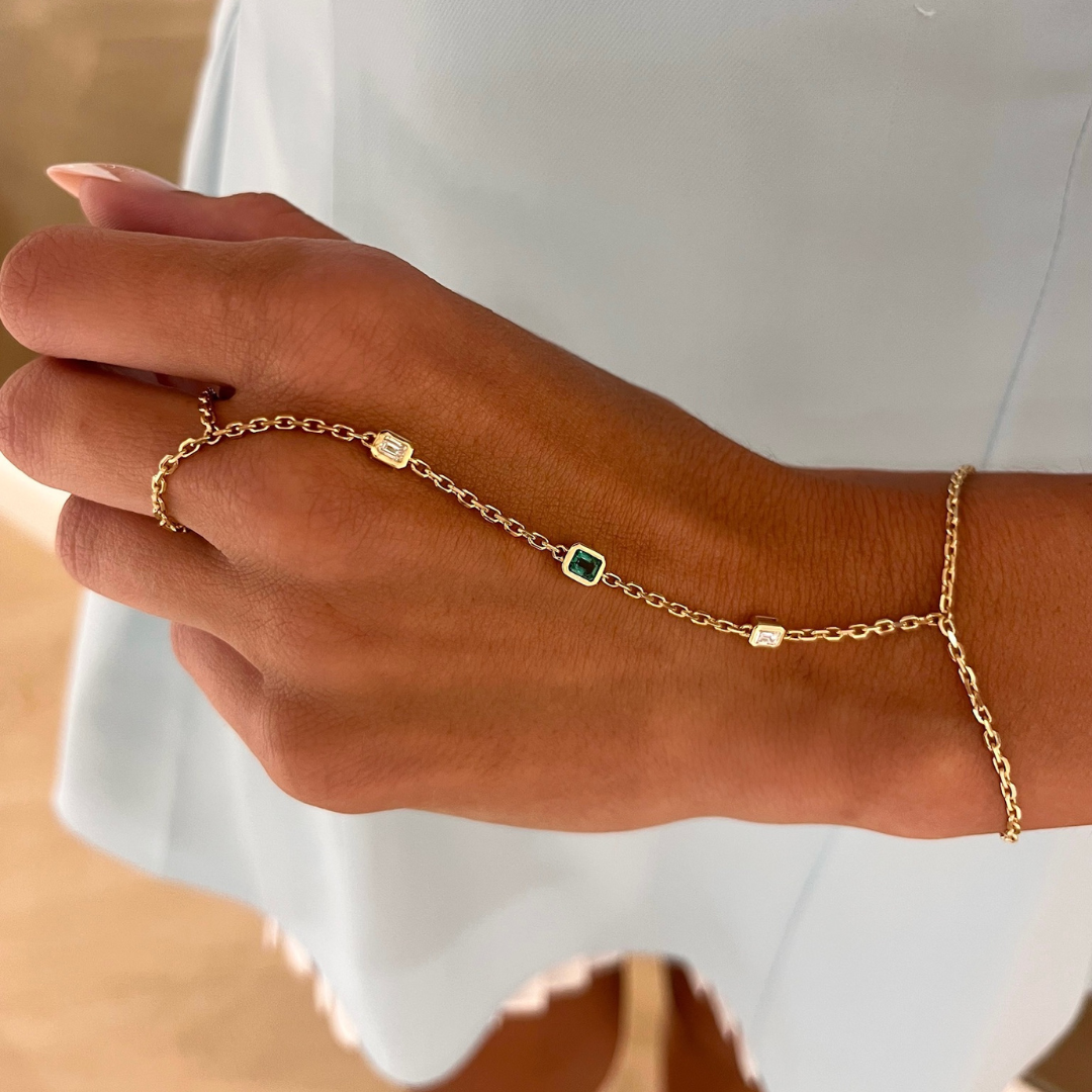 Portia Emerald Bezel Hand Chain Bracelet 0.56 ctw