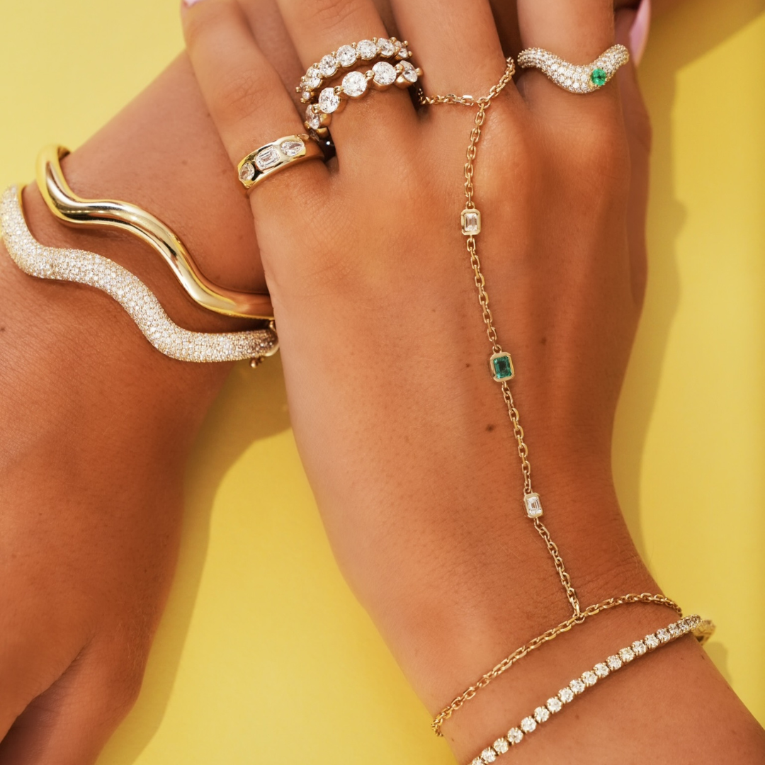 Portia Emerald Bezel Hand Chain Bracelet 0.56 ctw