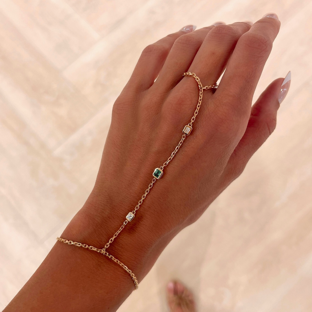 Portia Emerald Bezel Hand Chain Bracelet 0.56 ctw