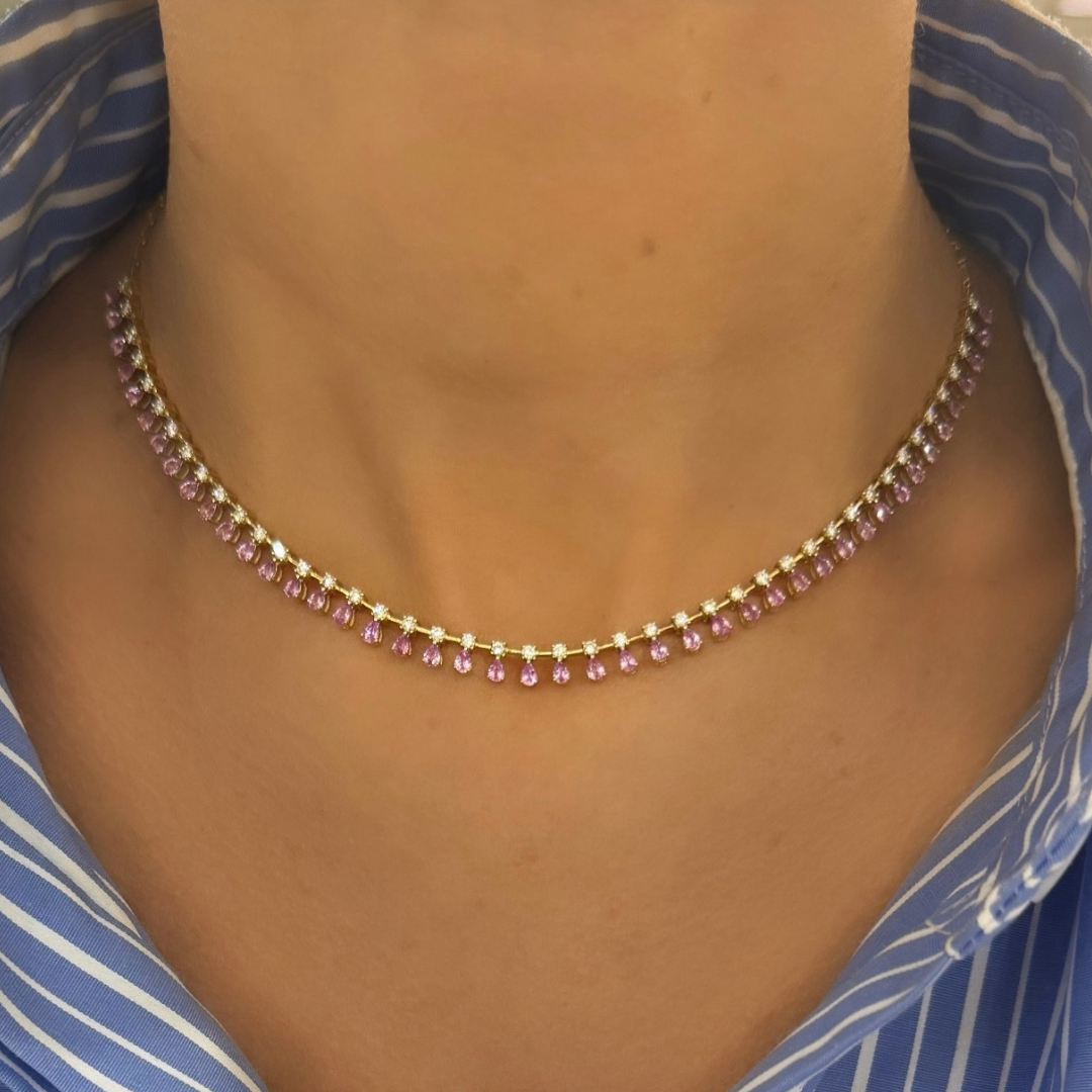 Preslie Pink Sapphire and Diamond Illusion Station Necklace