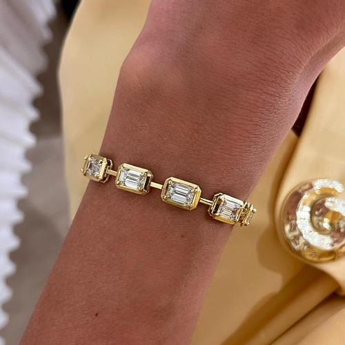 Clara Mae Bezel Prong Emerald Cut Diamond Bracelet 13.37 ctw