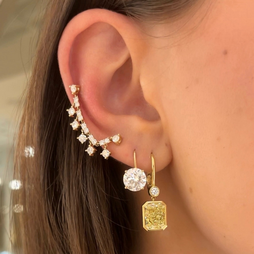 Melody Fancy Yellow Bezel Diamond Dangle Earrings 6.56 ctw