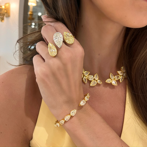 Graduated Fancy Light Yellow Pear Bangle Cuff 18.70 ctw
