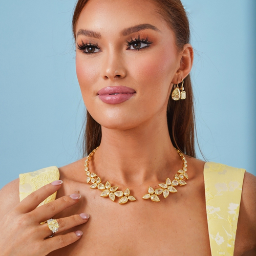 Isadora Fancy Yellow Pear Flower Necklace Cuff 79.05 ctw