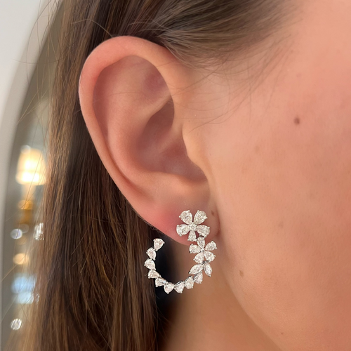 LeFevre Diamond Pear Flower Drop Earrings 5.30 ctw