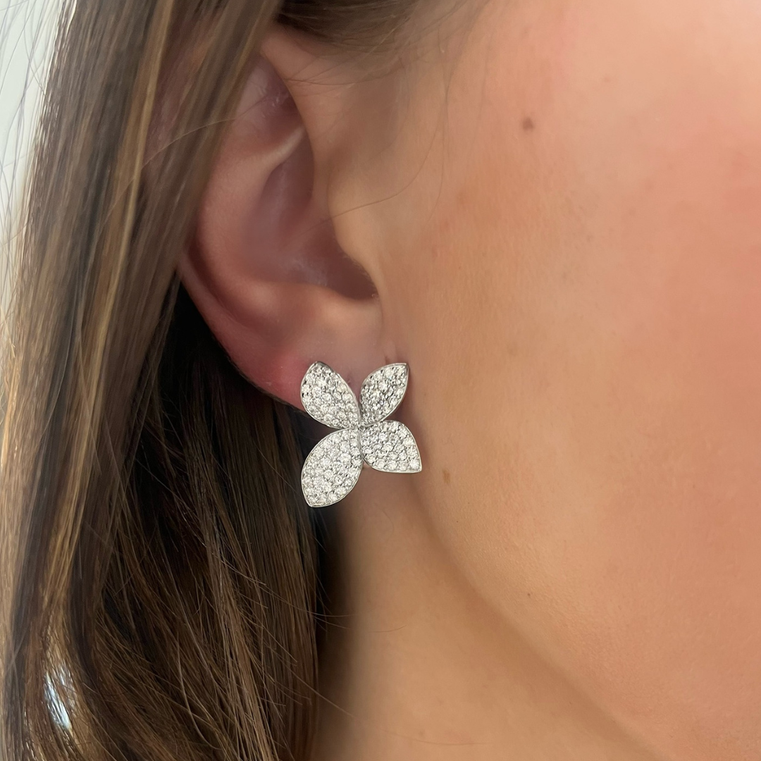 Octavia Pave Diamond Orchid Stud Earrings 2.25 ctw