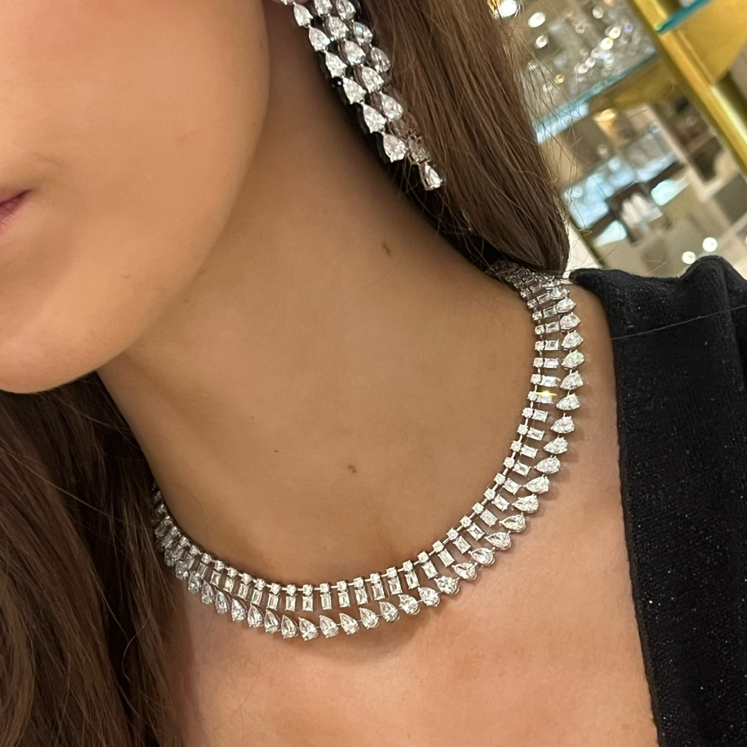 Tilted Pear Diamond Tennis Necklace 28 ctw – RWFJ Tilted Pear Diamond Tennis Necklace 28 ctw – RWFJ