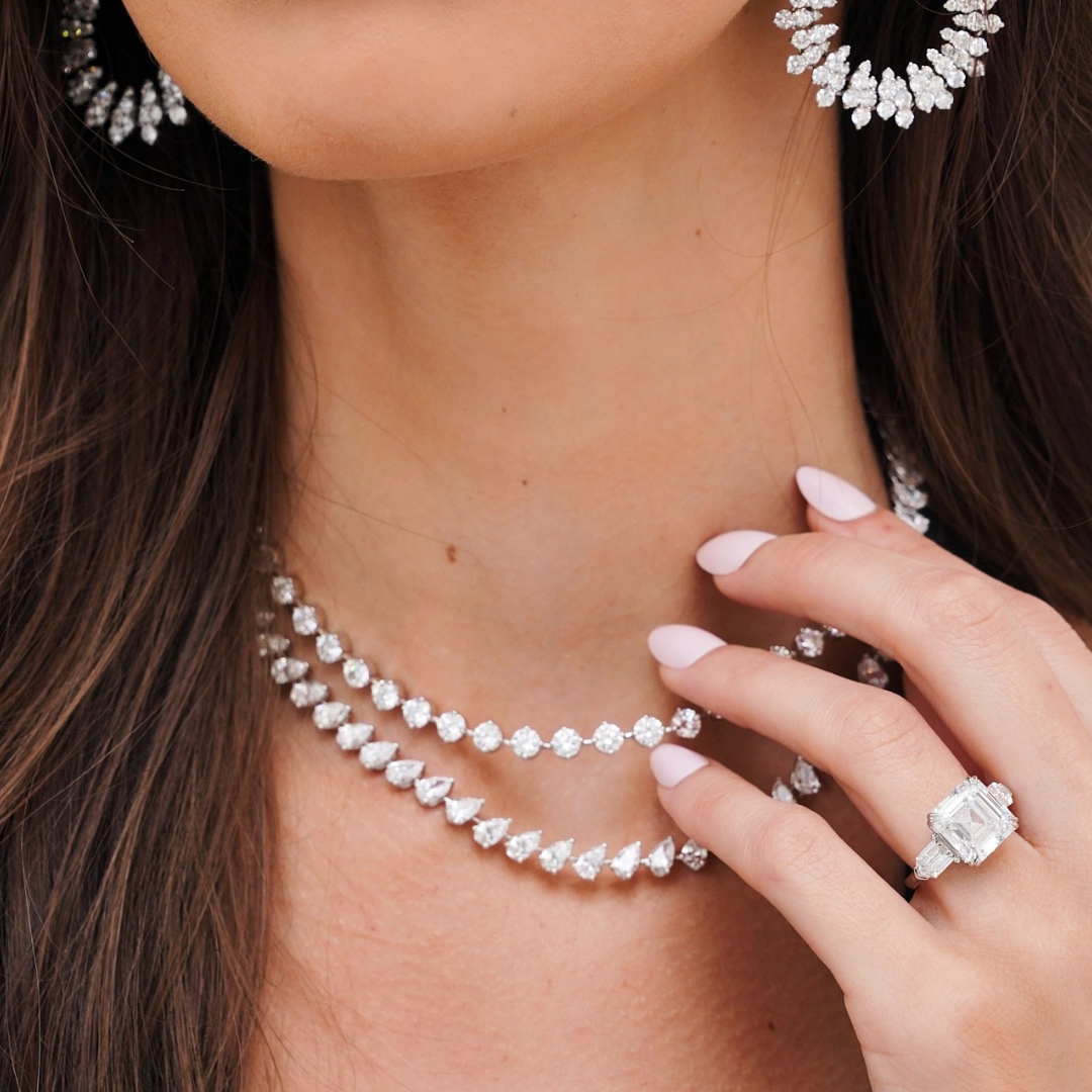 Tilted Pear Diamond Tennis Necklace 28 ctw