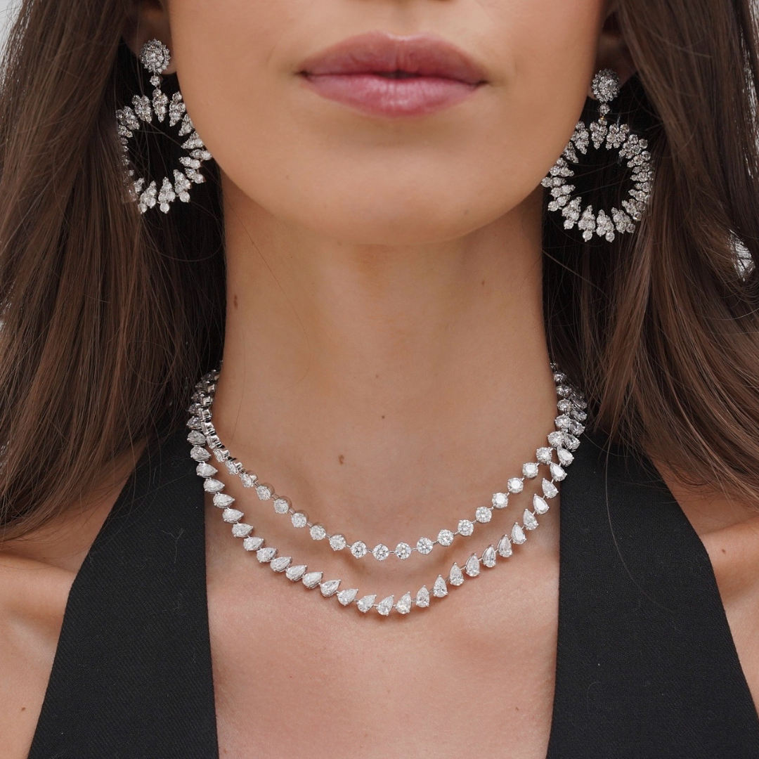 Tilted Pear Diamond Tennis Necklace 28 ctw