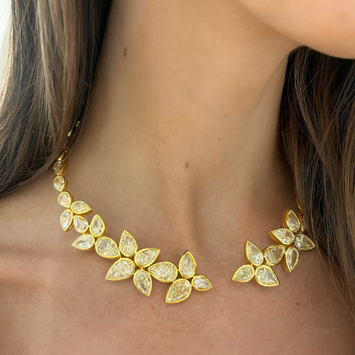 Isadora Fancy Yellow Pear Flower Necklace Cuff 79.05 ctw