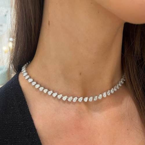 Tilted Pear Diamond Tennis Necklace 28 ctw