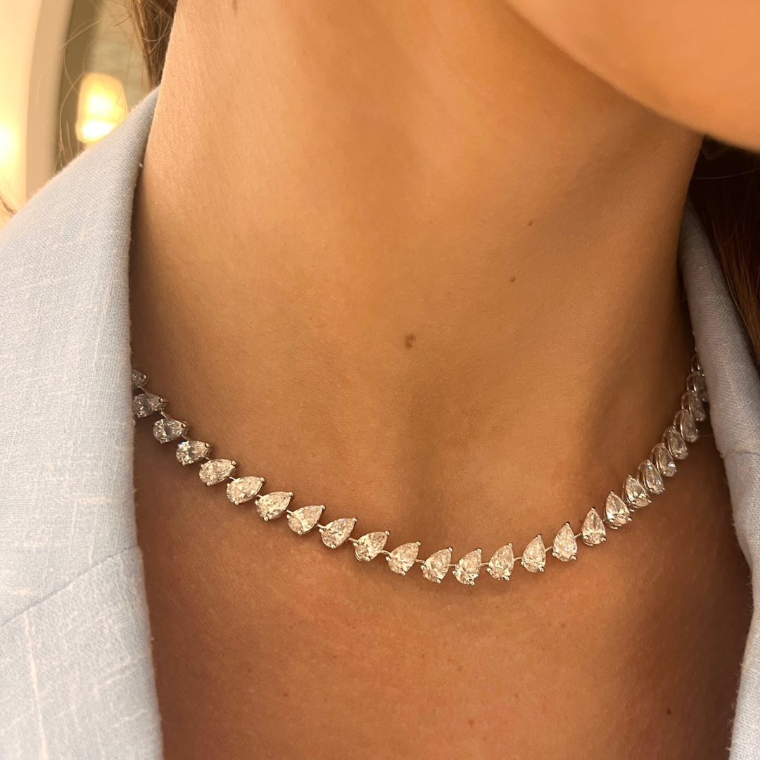 Tilted Pear Diamond Tennis Necklace 28 ctw