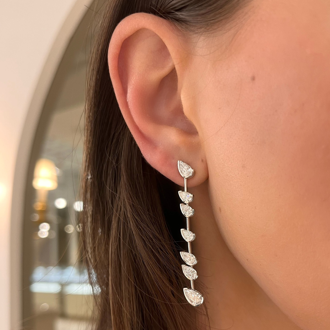 Titled Pear Diamond Dangle Stud Earrings 4.13 ctw