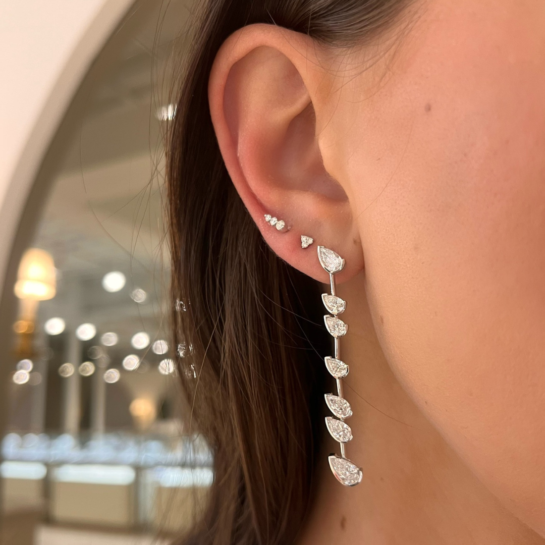 Titled Pear Diamond Dangle Stud Earrings 4.13 ctw