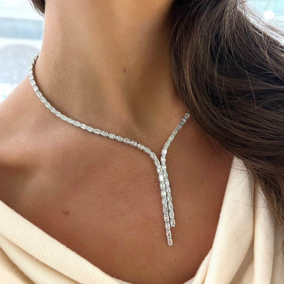 Channel Set Emerald Cut Diamond Double Lariat 24ctw