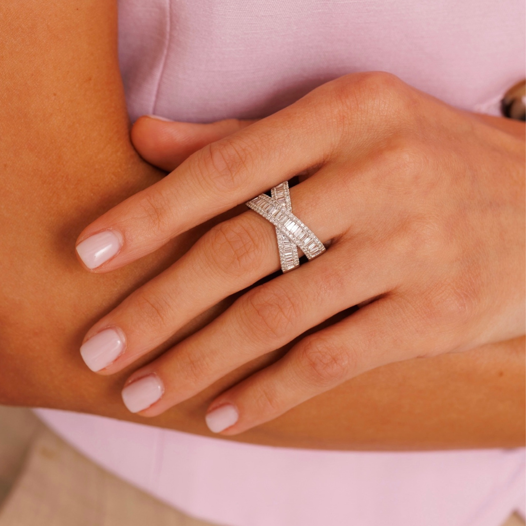 Brooks Baguette Diamond Crossover Ring