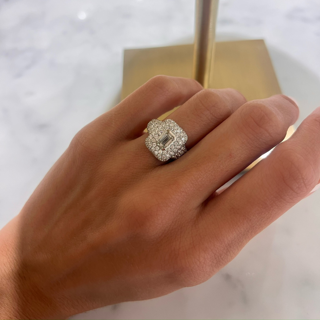 Knox Pave Diamond Emerald Cut Signet Ring 2.70 ctw