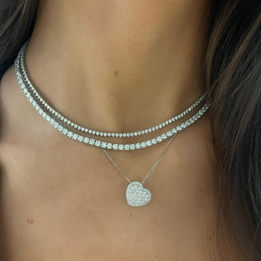 "With Love" Pave Heart With Halo Necklace